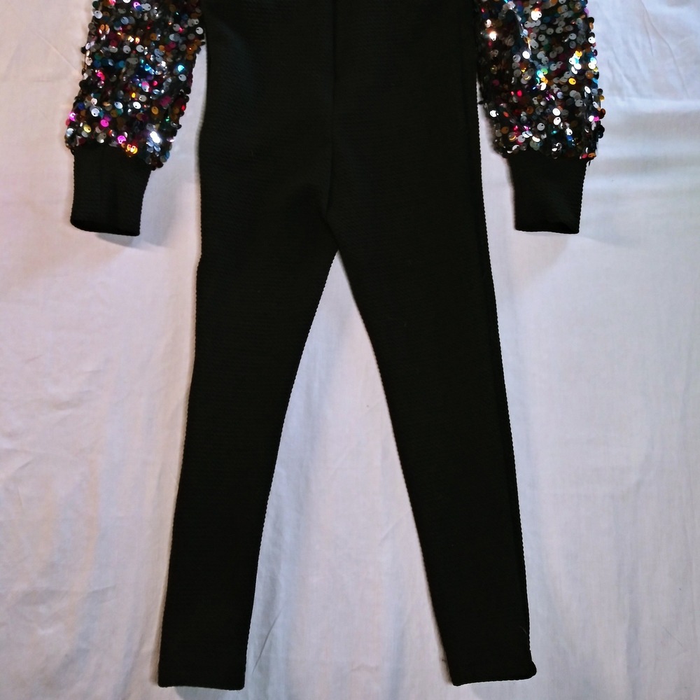 Kids Black Sequin Sleeve Jumpsuit Puffer Sleeve Glitter Party Outfit Size 5 5T‎ - Picture 5 of 7